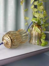 Duo lampes tulipes verre cannelé doré