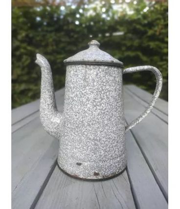Cafetière en tôle émaillée mouchetée grise