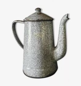 Cafetière en tôle émaillée mouchetée grise