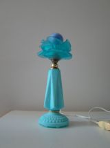 Lampe vintage bleue, opaline et pate de verre