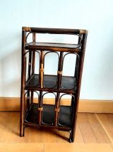Etagère en rotin sur pieds, vintage 1960 