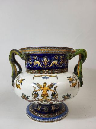 Vase / Cache pot en faïence de Gien XIXème