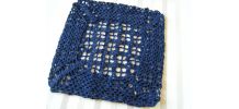 Housse coussin crochet fait main Vintage 60'S bleu-marine