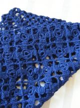 Housse coussin crochet fait main Vintage 60'S bleu-marine