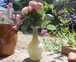 BOUQUET DE FLEURS SOIE 27 CM ROSES ET FEUILLES SOIEDEREVE 