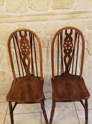 Paire de chaises anglaises Windsor wheelback rares