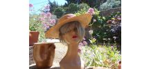 CHAPEAU ANCIEN VINTAGE PAILLE SOIE ET FLEURS SECHEES T 57-58