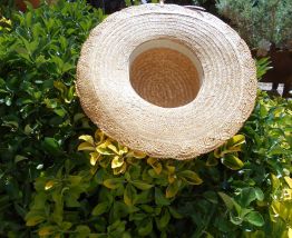CHAPEAU ANCIEN VINTAGE PAILLE SOIE ET FLEURS SECHEES T 57-58