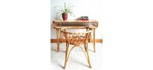 Bureau et chaise en rotin à croisillons 1960
