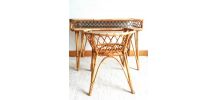 Bureau et chaise en rotin à croisillons 1960
