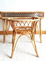 Bureau et chaise en rotin à croisillons 1960