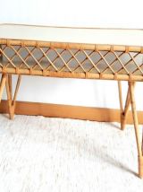 Bureau et chaise en rotin à croisillons 1960