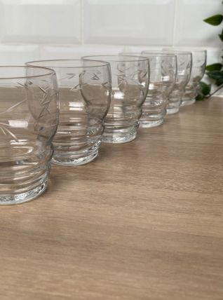 Set de 6 verres à vin en verre gravé