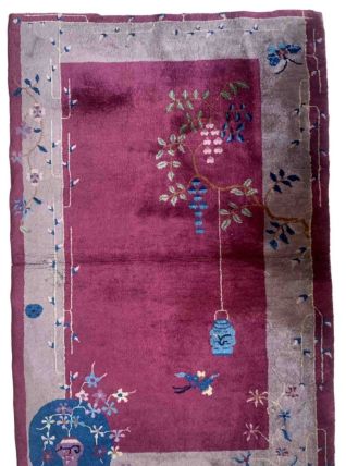 Tapis ancien Chinois Art Deco fait main, 1B961