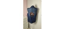 Veste en jean sans manches homme avec lion au dos taille S/M