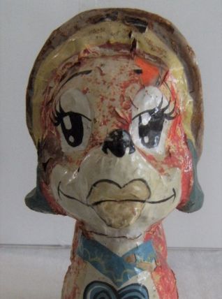Jouet ancien papier mâché peint carton bouilli chien 