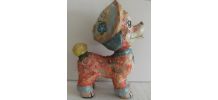 Jouet ancien papier mâché peint carton bouilli chien 