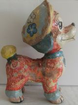 Jouet ancien papier mâché peint carton bouilli chien 