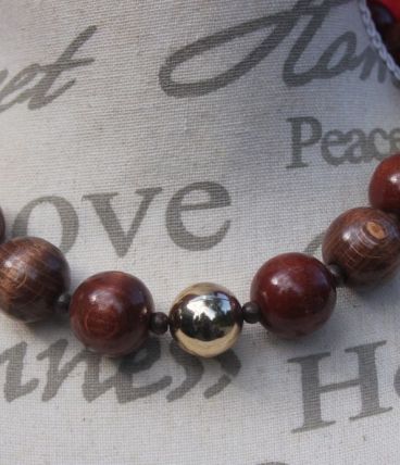 Collier grosses perles bois et métal