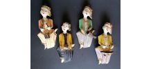 4 statuettes thaï bois sculpté polychrome musiciens 
