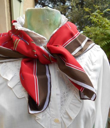 FOULARD CARRE BORDEAUX MARINE NEUF SOIE 75X75 CM