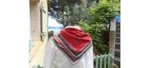 FOULARD CARRE BORDEAUX MARINE NEUF SOIE 75X75 CM