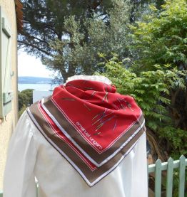 FOULARD CARRE BORDEAUX MARINE NEUF SOIE 75X75 CM