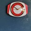 Horloge formica vintage pendule silencieuse "Rouge Gris"
