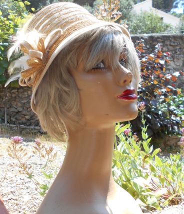 CHAPEAU PAILLE NEUF T 56-57 CLOCHE 1925 -1
