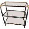 Console-étagère en laiton-aluminium et verres fumés 