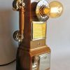 Lampe industrielle vintage téléphone bois métal "City Call"
