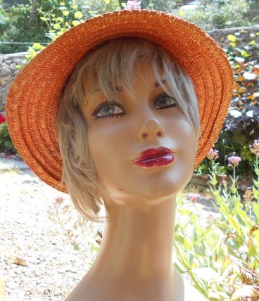CHAPEAU DE PAILLE ANCIEN RETRO VINTAGE BEIGE T 56-57 TBE 