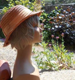 CHAPEAU DE PAILLE ANCIEN RETRO VINTAGE BEIGE T 56-57 TBE 