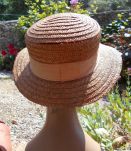 CHAPEAU DE PAILLE ANCIEN RETRO VINTAGE BEIGE T 56-57 TBE 