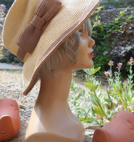 CHAPEAU DE PAILLE VINTAGE RETRO T 57 NATUREL MARRON 