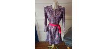 Robe chemise vintage lilas mauve et rose boutonnée