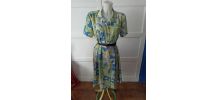 Robe chemise été  vintage vert clair imprimé feuilles
