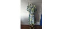 Robe chemise été  vintage vert clair imprimé feuilles