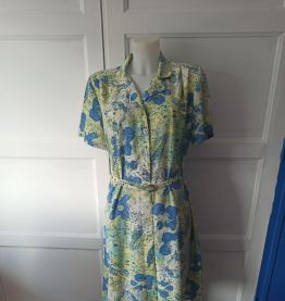 Robe chemise été  vintage vert clair imprimé feuilles