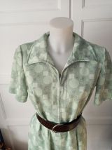 Robe chemise vert anis et gris zippée vrai vintage