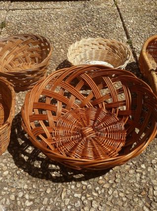 lot de 5 corbeilles vintage , osier , rotin 