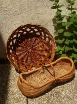 lot de 5 corbeilles vintage , osier , rotin 