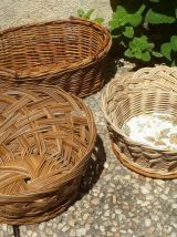 lot de 5 corbeilles vintage , osier , rotin 
