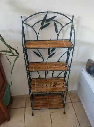 Étagère pliante fer forgé et bambou, 4 étages 