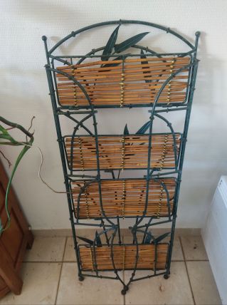 Étagère pliante fer forgé et bambou, 4 étages 