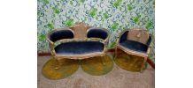 Fauteuils et canapé bleus style Louis XV