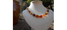 COLLIER AMBRE DE LA BALTIQUE 46 CM NEUF MARRON BLANC