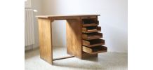 Bureau en chêne avec un rideau coulissant année 50