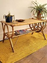 Table basse en rotin années 70