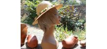 CHAPEAU CAPELINE DE PAILLE VERITABLE T 57-58 FLEURS SECHEES